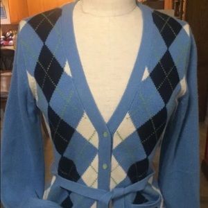 J. Crew 100% Cashmere Argyle  Belted Sweater